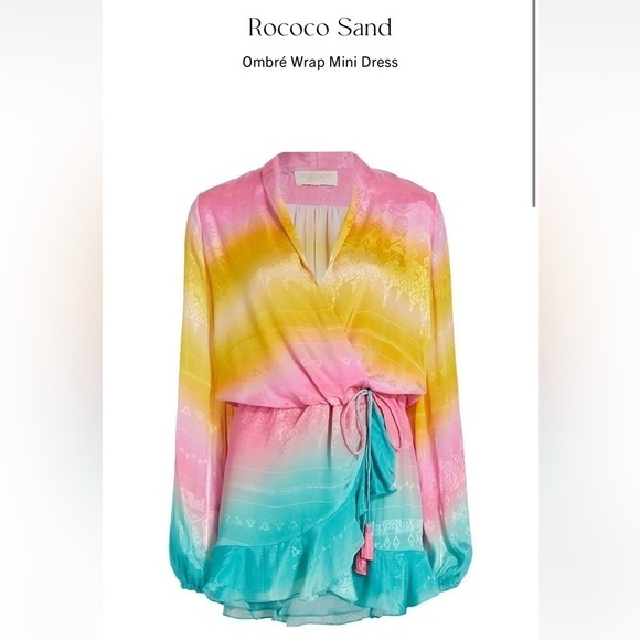 Rococo Sand- NWT Multicolored Ombré Longsleeve Wrap Mini Dress - Picture 4 of 7